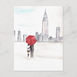 Postal Paraguas rojos pareja Nueva York moda boda
