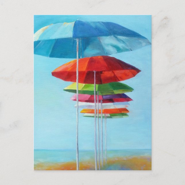 Postal Paraguas solitarios de playa esperando a los human (Anverso)