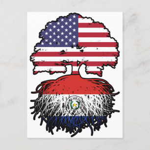 Postal Paraguay: Árbol paraguayo estadounidense con bande