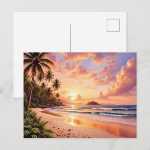 Postal Paraíso de Isla Tropical y Arcoíris Vibrante de At
