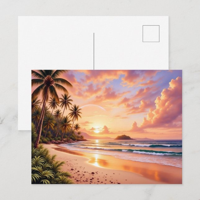 Postal Paraíso de Isla Tropical y Arcoíris Vibrante de At (Anverso / Reverso)