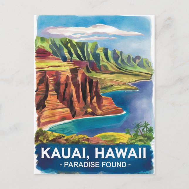Postal Paraíso de Kauai Hawaii encontrado pintura acuátic (Anverso)