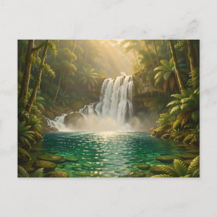 Postal Paraiso de la selva con cascada tropical exuberant