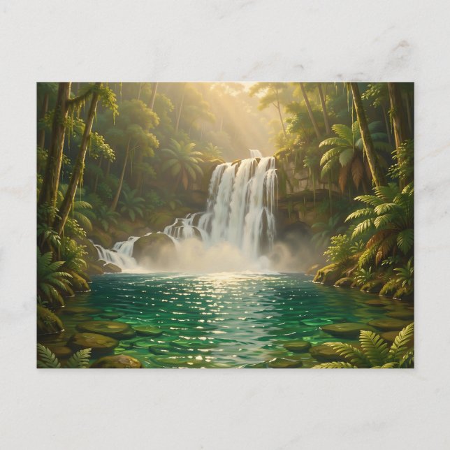 Postal Paraiso de la selva con cascada tropical exuberant (Anverso)