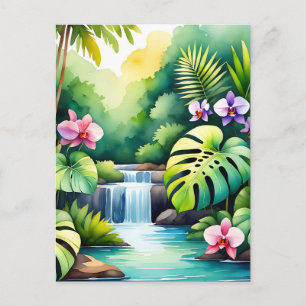 Postal Paraíso de orquídeas de cascada de jungla tropical