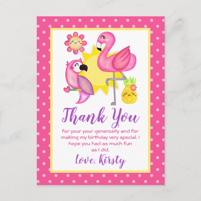 Postal Paraíso de verano Flamingo Parrot fiesta de cumple (Anverso)
