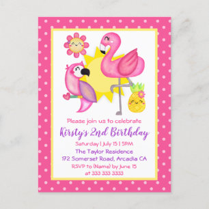 Postal Paraíso de verano Flamingo Parrot fiesta de cumple