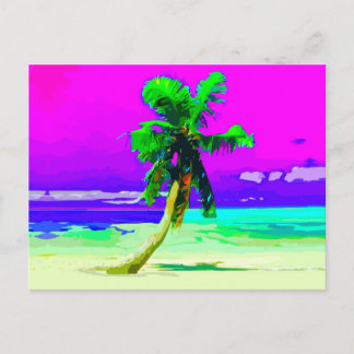 Postal Paraíso del árbol de palmas rosado neón