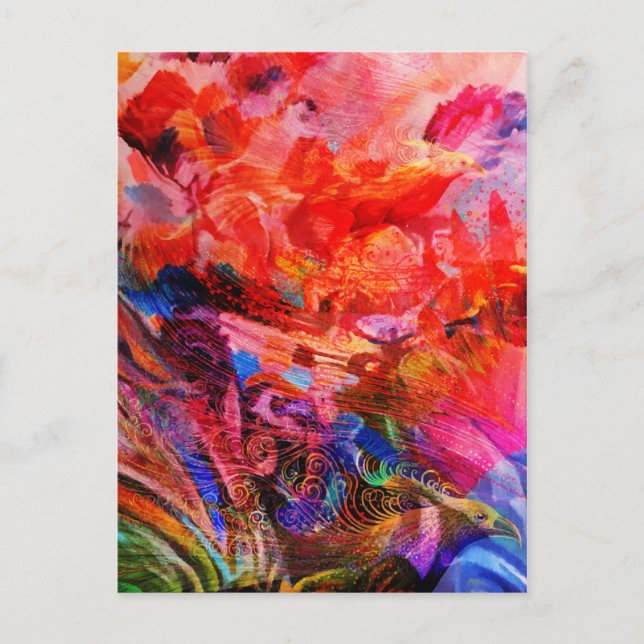 Postal Paraíso Floral Bird Phoenix Rising Flame Art (Anverso)