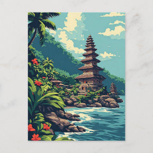 Postal Paraiso Retro de la Playa de Bali Indonesia Pared