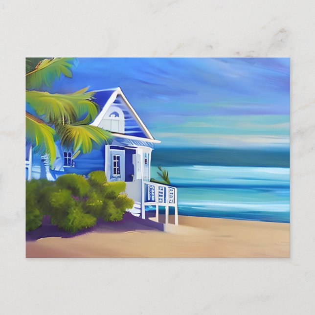 Postal Paraíso tropical azul bonito | Diciendo (Anverso)