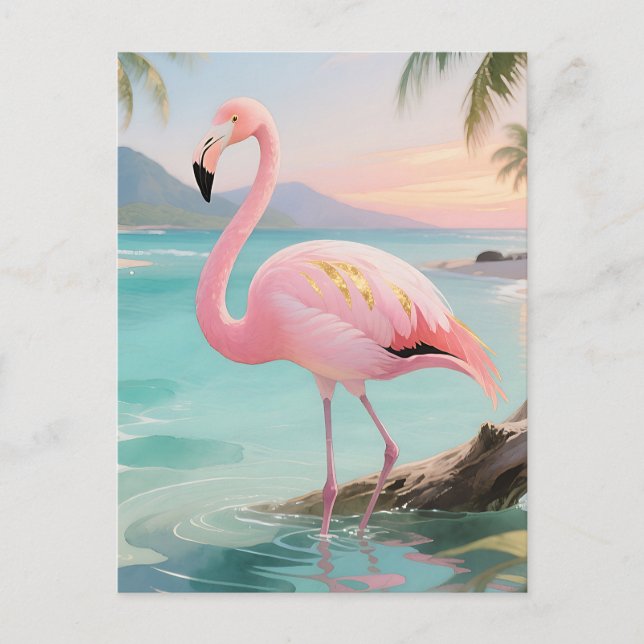 Postal Paraíso Tropical del Flamenco Rosa (Anverso)
