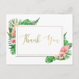 Postal Paraiso Tropical Flamingo Hojas Doradas Gracias