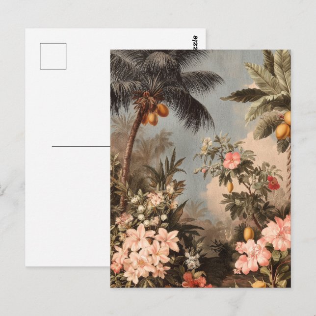 Postal Paraíso Tropical Vintage con Palmeras (Anverso / Reverso)