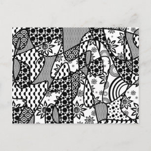 Postal Parche de patchwork de patrón blanco y negro 03