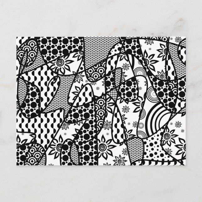 Postal Parche de patchwork de patrón blanco y negro 03 (Anverso)