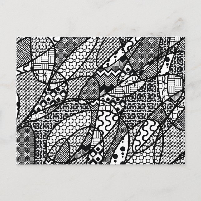 Postal Parche de patchwork de patrón blanco y negro 05 (Anverso)