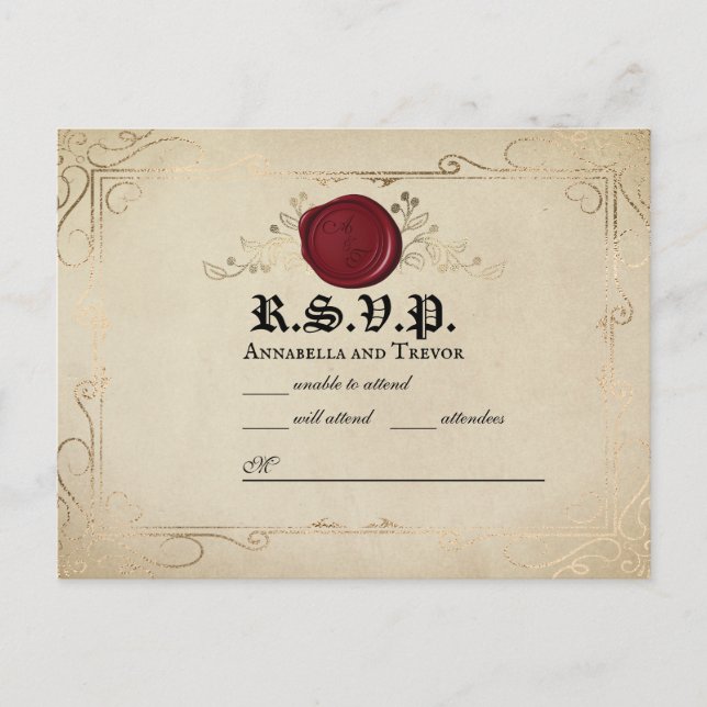 Postal Parche Medieval Wax Seal Fairytale Wedding RSVP (Anverso)
