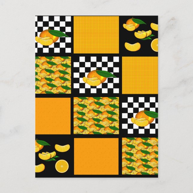 Postal Parcheado de Cuadros y Mandarina (Anverso)