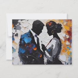Postal Pareja abstracta enamorada en medio de corazones c