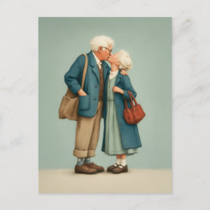Postal Pareja anciana compartiendo un tierno beso