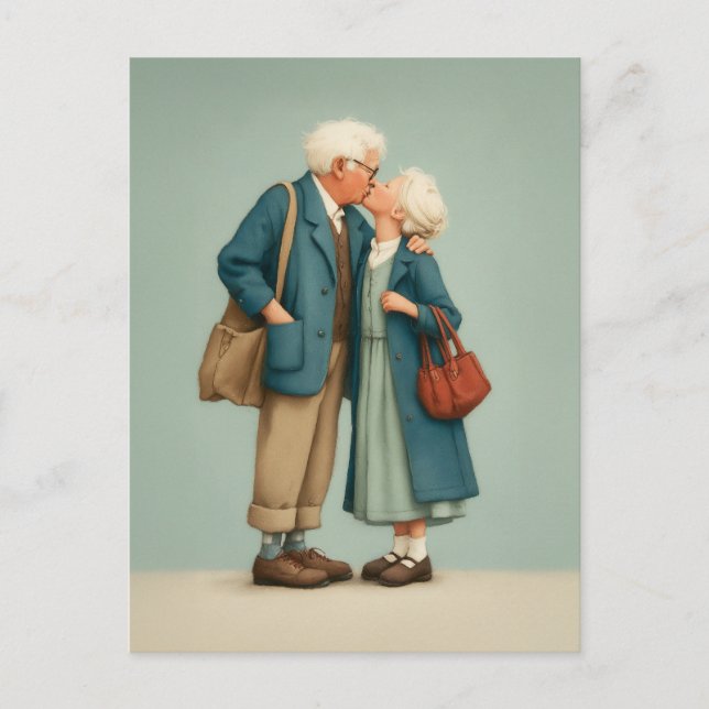 Postal Pareja anciana compartiendo un tierno beso (Anverso)