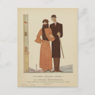 Postal Pareja Art Déco de los años 20 ~ El viaje sentimen
