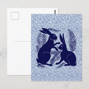 Postal Pareja Art Nouveau de Conejos De Morgan y Morris