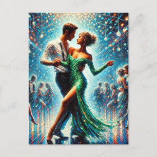 Postal Pareja bailarina en una discoteca