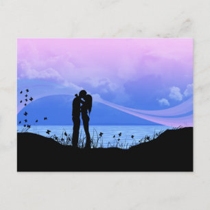 Postal Pareja besa romántica