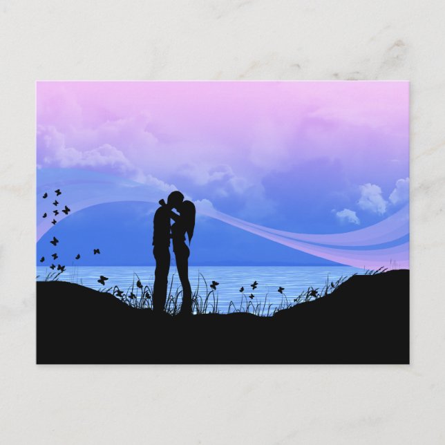 Postal Pareja besa romántica (Anverso)