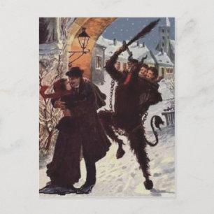 Postal Pareja besándose Krampus castiga secuestro