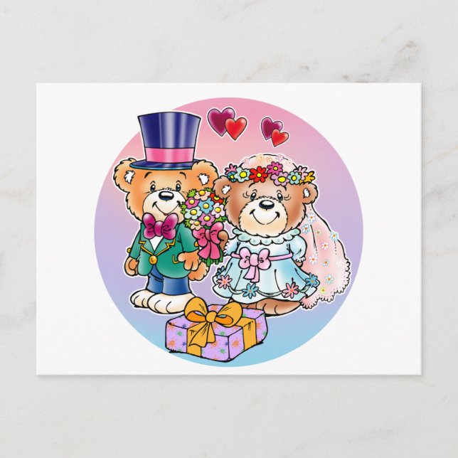 Postal Pareja Boda Teddy Bear (Anverso)