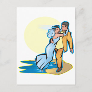 Postal Pareja Bridal En La Playa