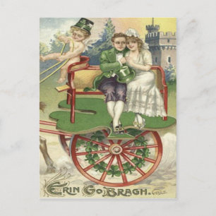 Postal Pareja casada Shamrock Carruaje de caballo Querubí