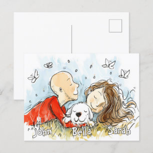 Postal Pareja con Cachorro Blanco