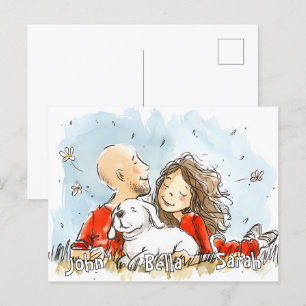 Postal Pareja con Cachorro Blanco