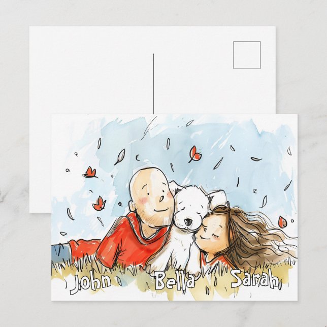 Postal Pareja con Cachorro Blanco (Anverso / Reverso)