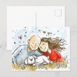 Postal Pareja con Cachorro Blanco