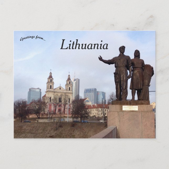 Postal Pareja Con Trigo Sculputre Vilnius Lituania (Anverso)
