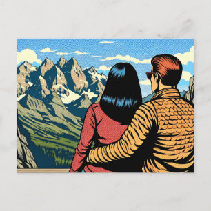 Postal Pareja con vista panorámica  