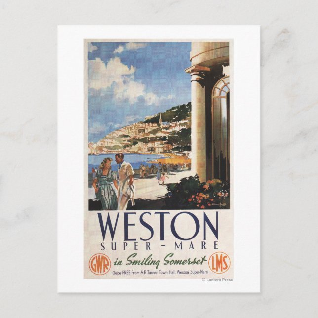 Postal Pareja con vistas al Poster del Ferrocarril Coster (Anverso)