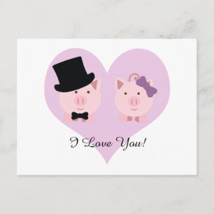 Postal Pareja Cute Pig
