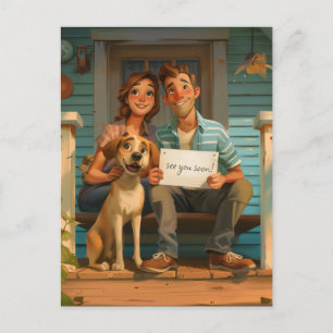 Postal Pareja Cute y su perro