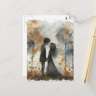 Postal Pareja de acuarela enamorada