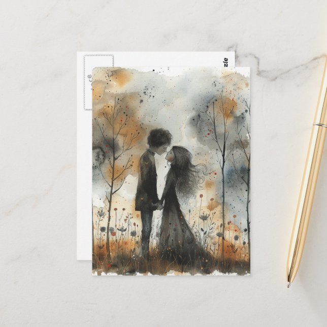 Postal Pareja de acuarela enamorada (Anverso/Reverso In Situ)
