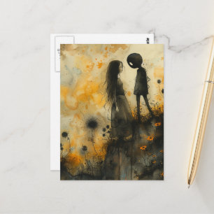 Postal Pareja de acuarela oscura enamorada
