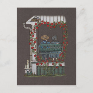 Postal Pareja De Amish En Swing Porch