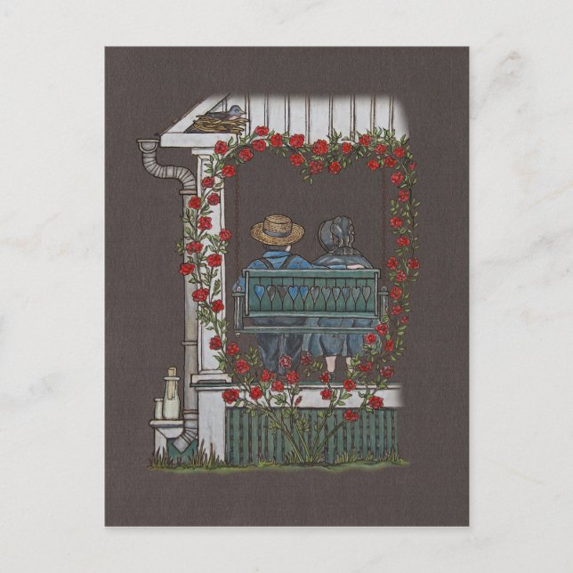 Postal Pareja De Amish En Swing Porch (Anverso)