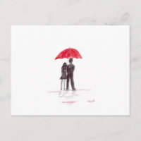 Pareja de amor con paraguas rojos pareja romántica